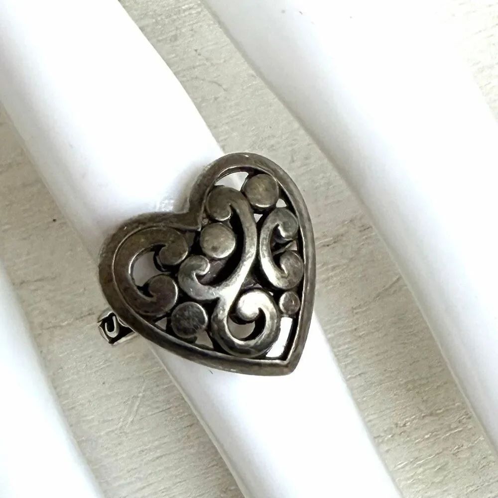 Brighton Sterling Silver Heart Ring Openwork Scroll Design
